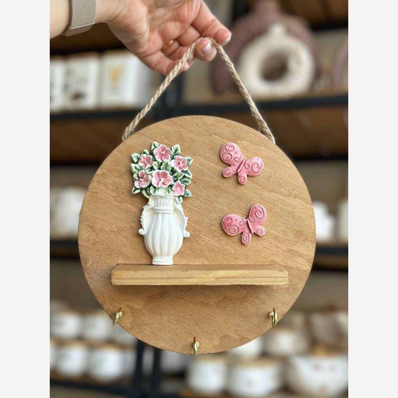 جاکلیدی چوبی سرامیکی شلف دار