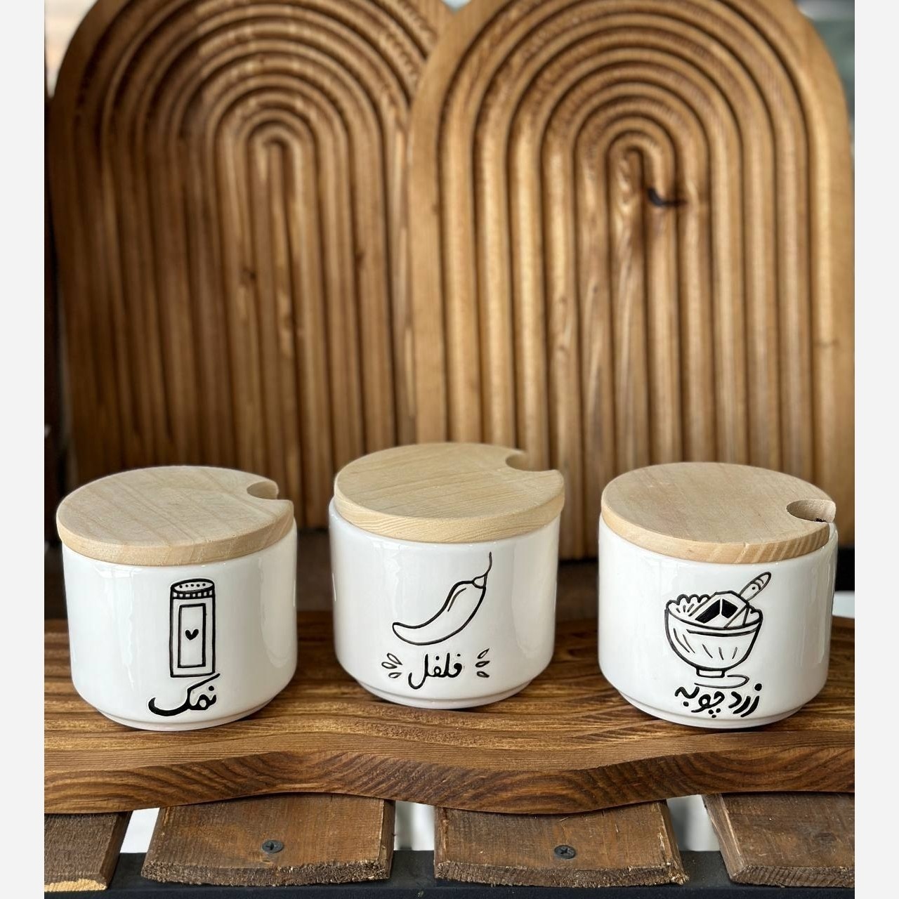 بانکه ادویه سرامیکی در چوبی طرح نقاشی